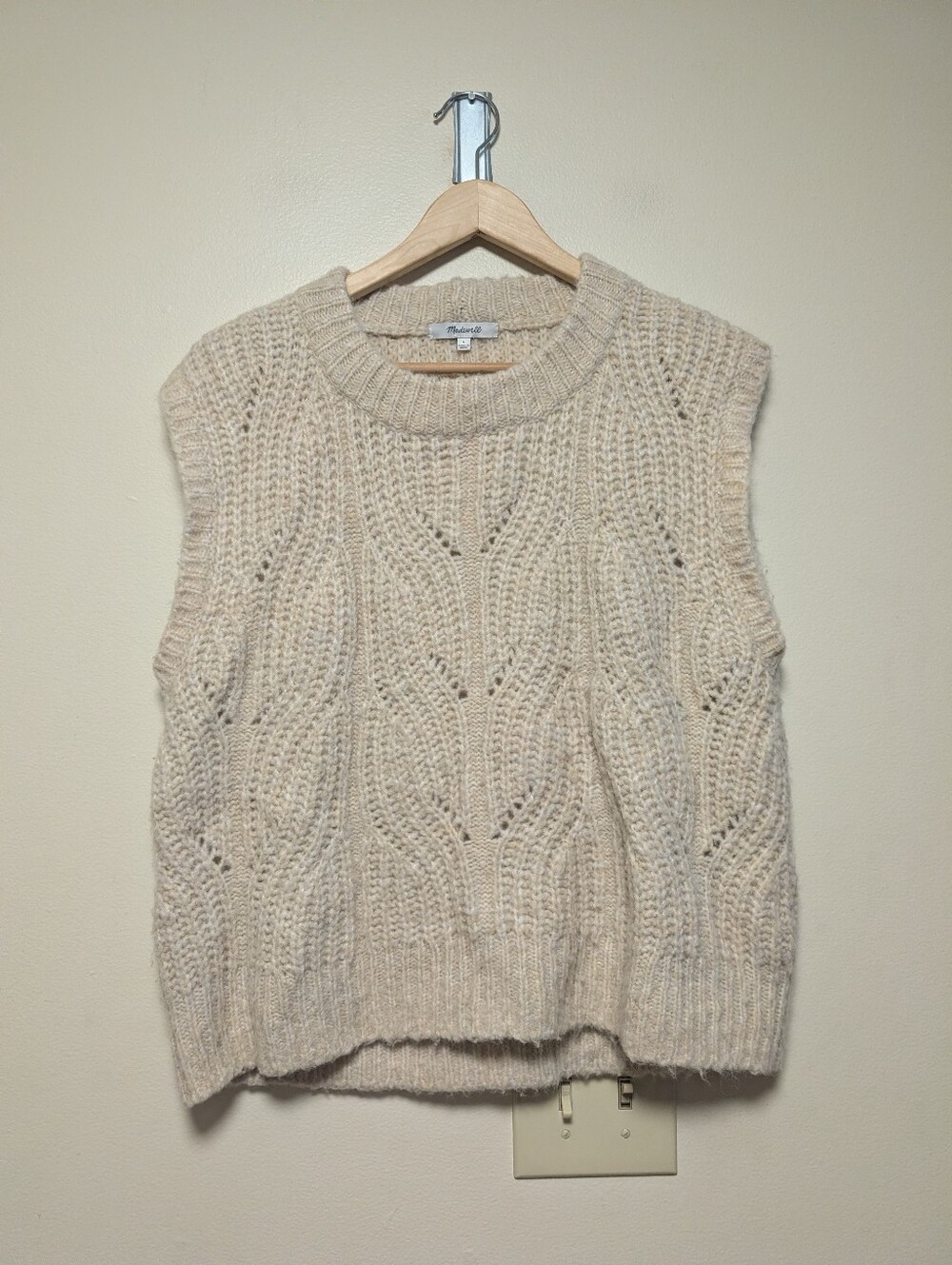 Madewell Cream Chunky Open Knit Wool Blend Sweater Vest Large